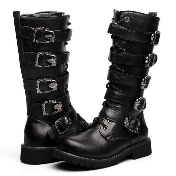 Tebapi Boots Black NWOB Leather Motorcycle Skull Waterproof Biker Size 41 US 8